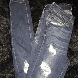 high waisted distressed jeans